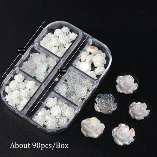 90 Pcs Camellia Rose Flower Nail Decoration