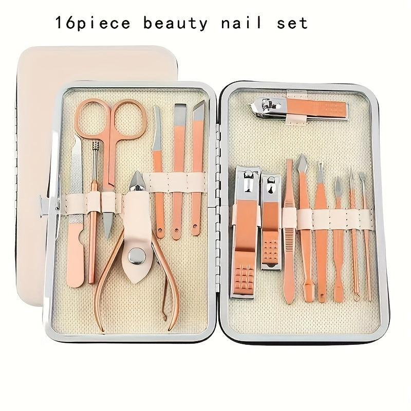 18-Piece Stainless Steel Nail Clippers Travel Set with Leather Case