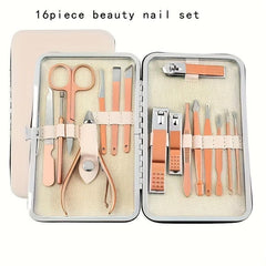 18-Piece Stainless Steel Nail Clippers Travel Set with Leather Case