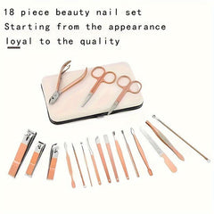 18-Piece Stainless Steel Nail Clippers Travel Set with Leather Case