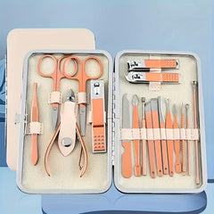18-Piece Stainless Steel Nail Clippers Travel Set with Leather Case