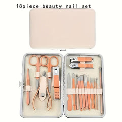 18-Piece Stainless Steel Nail Clippers Travel Set with Leather Case
