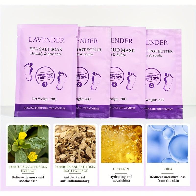 4 Step Pedicure Kit - Home Foot Spa Sea Salt Soak, Foot Mud Mask, Foot Lotion