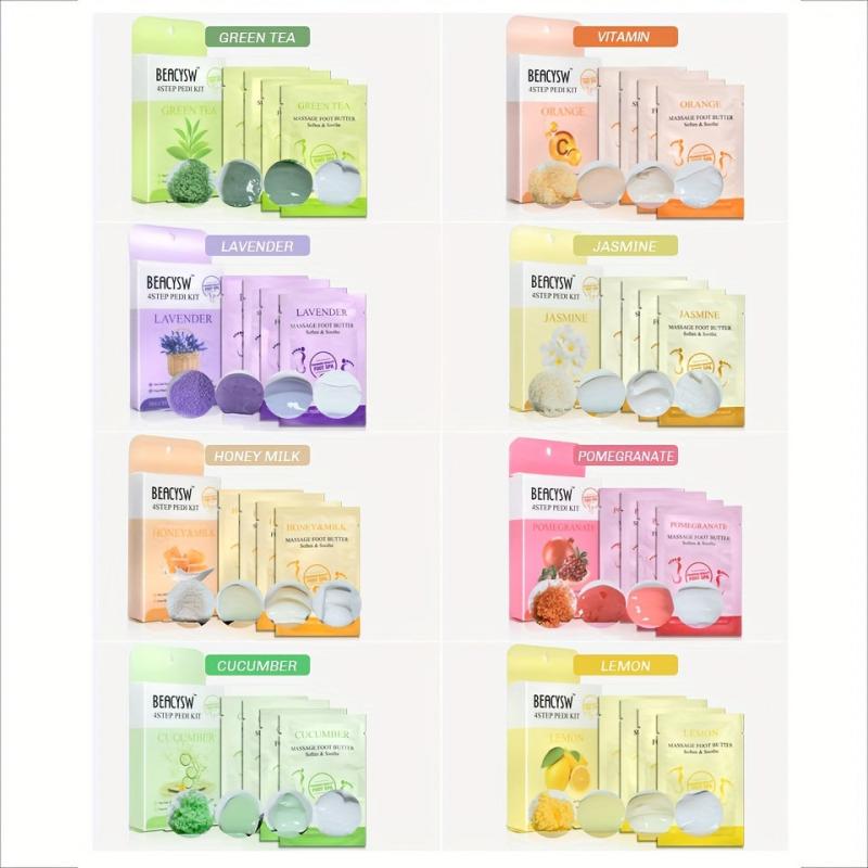 4 Step Pedicure Kit - Home Foot Spa Sea Salt Soak, Foot Mud Mask, Foot Lotion
