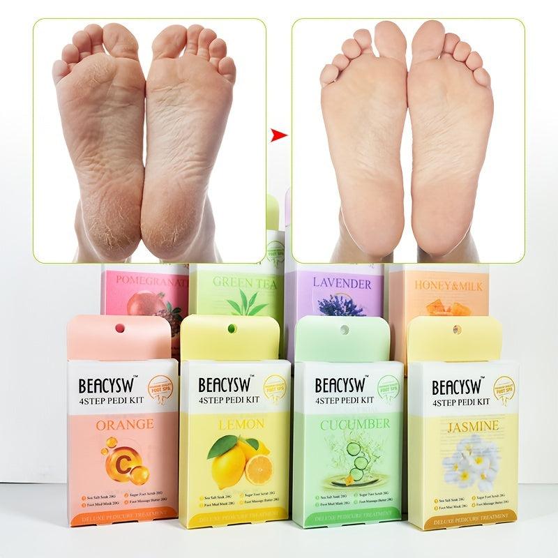 4 Step Pedicure Kit - Home Foot Spa Sea Salt Soak, Foot Mud Mask, Foot Lotion