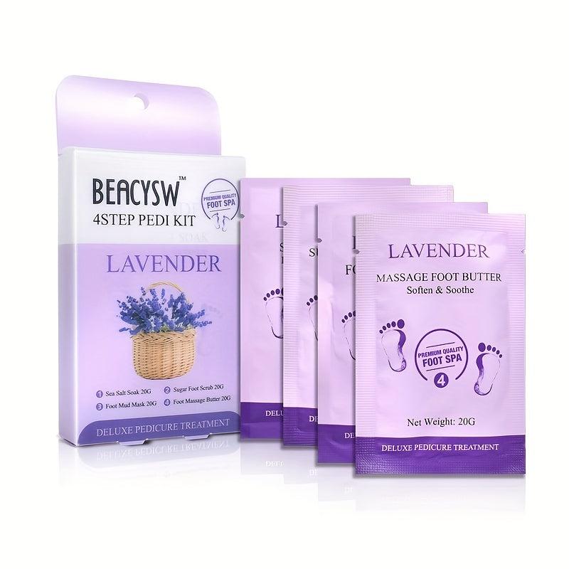4 Step Pedicure Kit - Home Foot Spa Sea Salt Soak, Foot Mud Mask, Foot Lotion