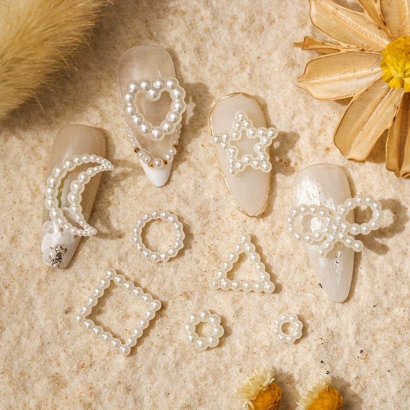 50pcs Pearl Nail Art Charms Heart Moon Bowknot DIY Nail Jewelry Accessories