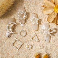 50pcs Pearl Nail Art Charms Heart Moon Bowknot DIY Nail Jewelry Accessories