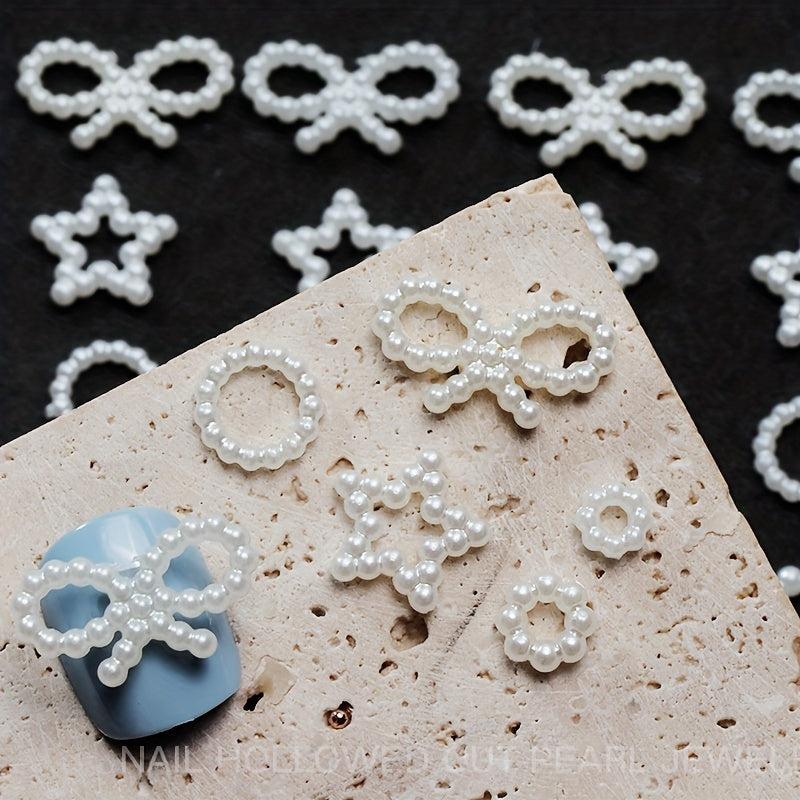 50pcs Pearl Nail Art Charms Heart Moon Bowknot DIY Nail Jewelry Accessories