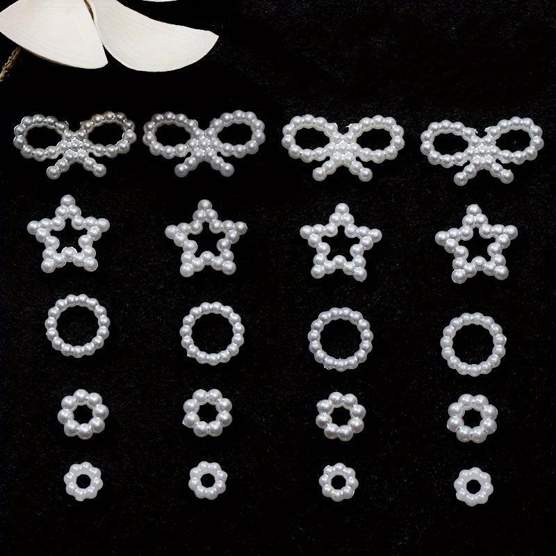 50pcs Pearl Nail Art Charms Heart Moon Bowknot DIY Nail Jewelry Accessories