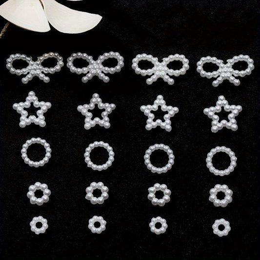 50pcs Pearl Nail Art Charms Heart Moon Bowknot DIY Nail Jewelry Accessories