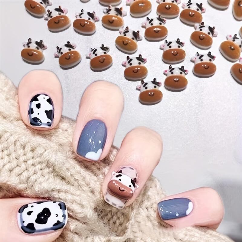 30pcs Cow Nail Art Charms Cartoon Cow Nail Art Accessories For DIY Nail Salons