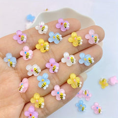 50Pcs Mini Bee Flowers Nail Charms Resin Nail Art Accessories