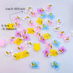 50Pcs Mini Bee Flowers Nail Charms Resin Nail Art Accessories