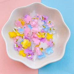 50Pcs Mini Bee Flowers Nail Charms Resin Nail Art Accessories
