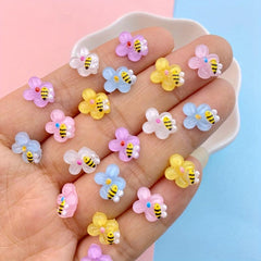 50Pcs Mini Bee Flowers Nail Charms Resin Nail Art Accessories