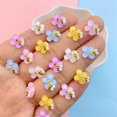 50Pcs Mini Bee Flowers Nail Charms Resin Nail Art Accessories