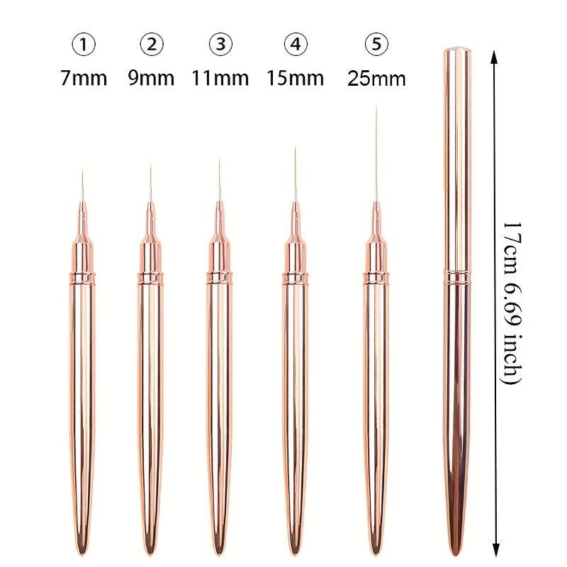 5 Pcs Nail Art Liner Brushes Set Rose Metal Handle Striper Drawing Pain
