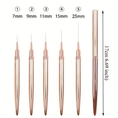 5 Pcs Nail Art Liner Brushes Set Rose Metal Handle Striper Drawing Pain