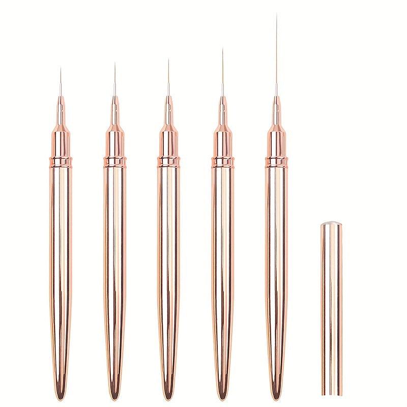 5 Pcs Nail Art Liner Brushes Set Rose Metal Handle Striper Drawing Pain
