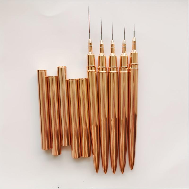 5 Pcs Nail Art Liner Brushes Set Rose Metal Handle Striper Drawing Pain