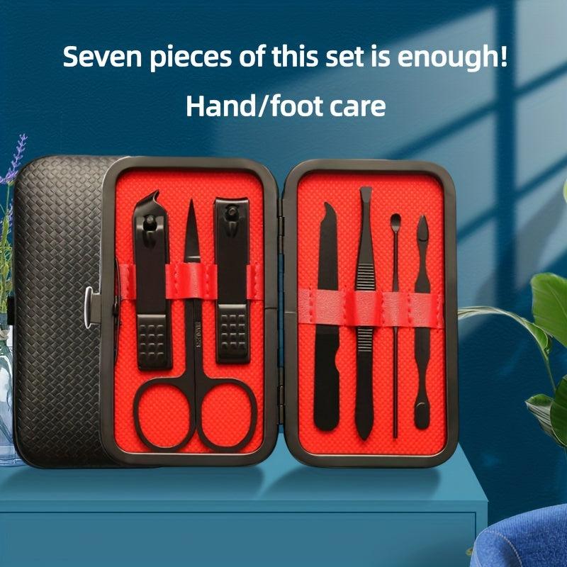 7-Pcs Stainless Steel Nail Clipper Set Grooming Tool Case Manicure Pedicure