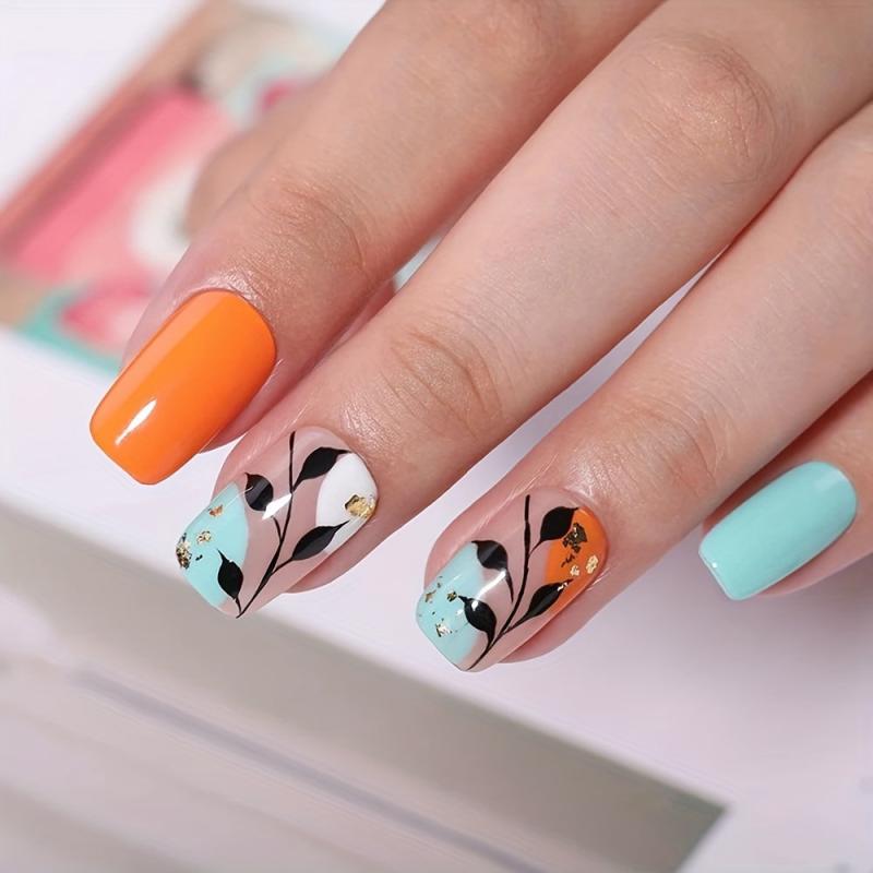 Floral Leaves Nail Stickers Geometry Nail Decals DIY