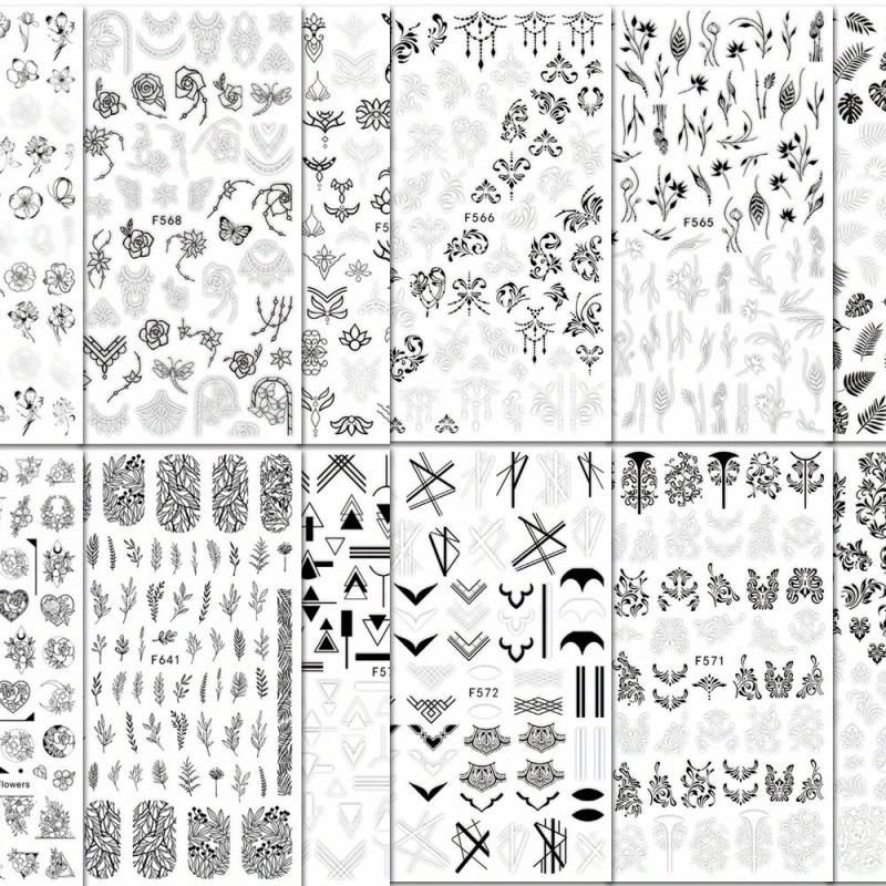 Floral Leaves Nail Stickers Geometry Nail Decals DIY