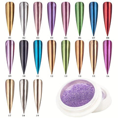 Glitter Nail Powder Set Mirror Effect Chrome Manicure Pigment - 19 Colors