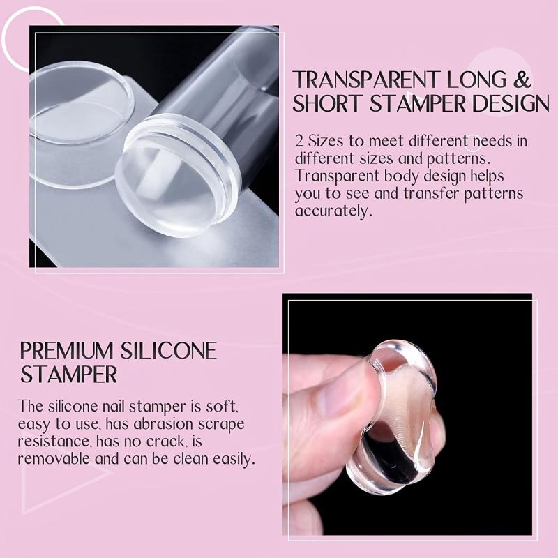 French Nail Stamper Kit with Scraper & Stamper Head for Gel Polish DIY Nail Art