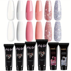 Poly Gel Set Nail Extension Gel 6 Colors Nude Pink Builder Nail Gel