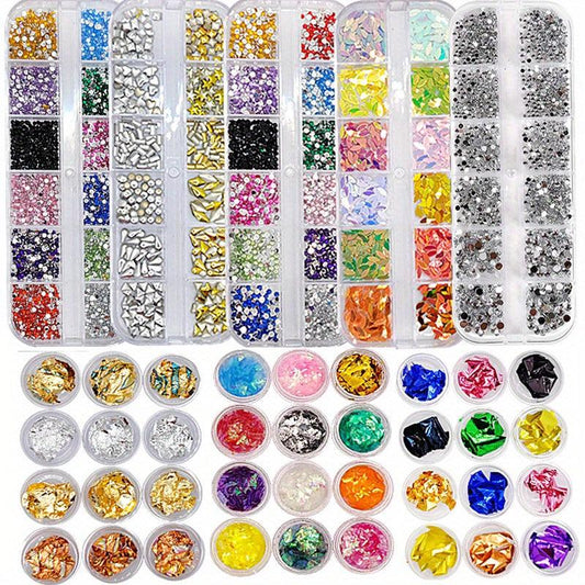 36-Piece Nail Art Kit with Rhinestones, Foil, and Gems