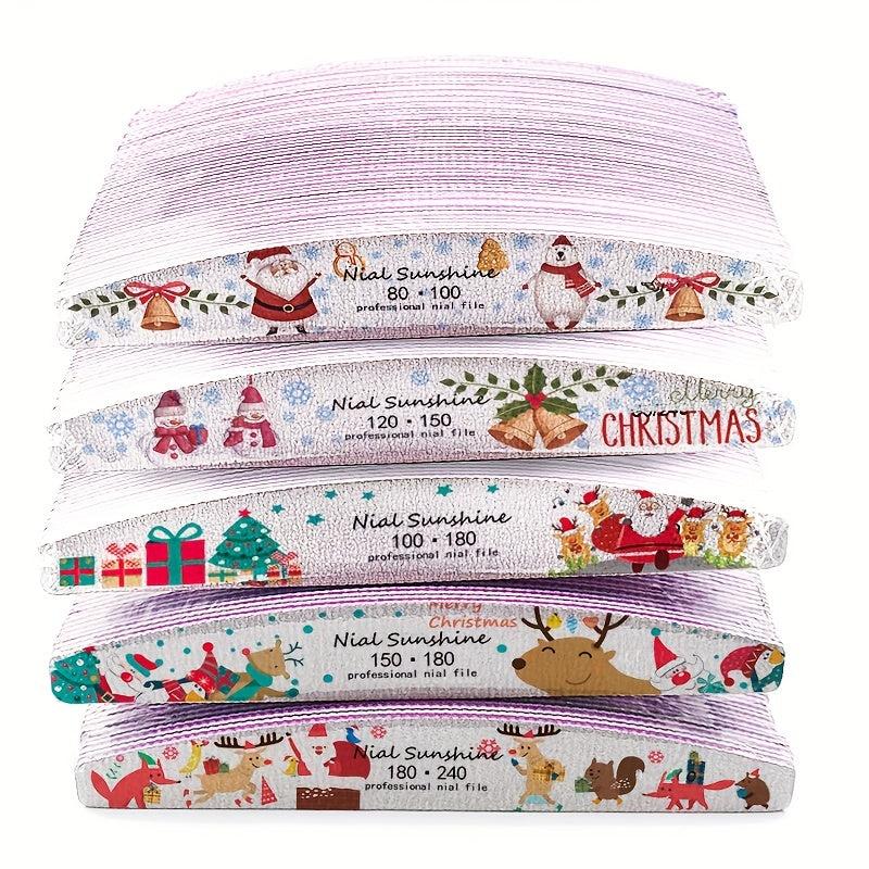 25 Pcs Christmas Printed Fingernail Files Double Sided Sanding Polishing Files