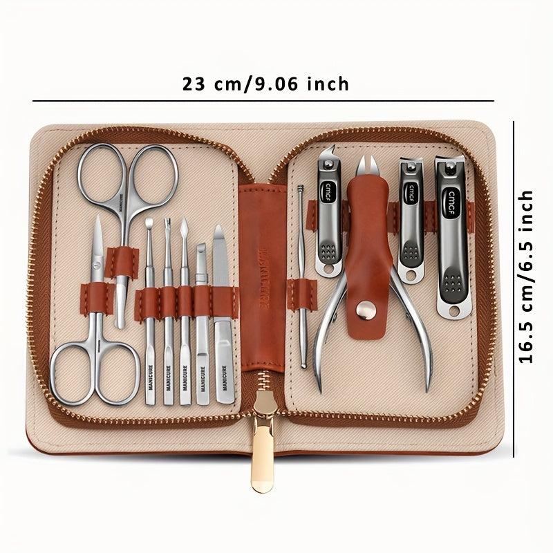 High Manicure Set Morandi Grey PU Leather Nail Clipper Kits