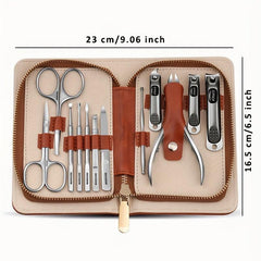 High Manicure Set Morandi Grey PU Leather Nail Clipper Kits
