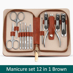 High Manicure Set Morandi Grey PU Leather Nail Clipper Kits