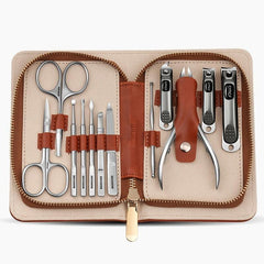 High Manicure Set Morandi Grey PU Leather Nail Clipper Kits