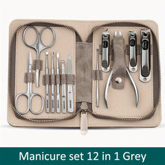 High Manicure Set Morandi Grey PU Leather Nail Clipper Kits