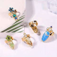 12Pcs Crystal Nail Finger Rings Crown Bowknot Charms