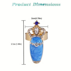 12Pcs Crystal Nail Finger Rings Crown Bowknot Charms