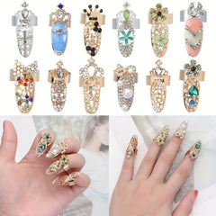 12Pcs Crystal Nail Finger Rings Crown Bowknot Charms