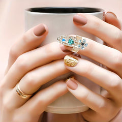 12Pcs Crystal Nail Finger Rings Crown Bowknot Charms
