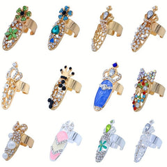 12Pcs Crystal Nail Finger Rings Crown Bowknot Charms