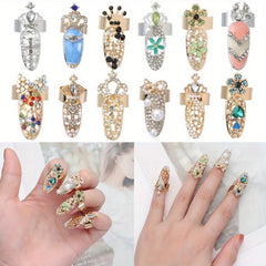 12Pcs Crystal Nail Finger Rings Crown Bowknot Charms