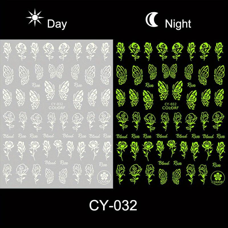 6 Sheets 3D Luminous Flower Nail Art Stickers Self Adhesive Decals