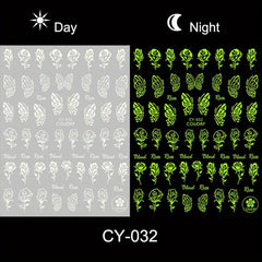 6 Sheets 3D Luminous Flower Nail Art Stickers Self Adhesive Decals