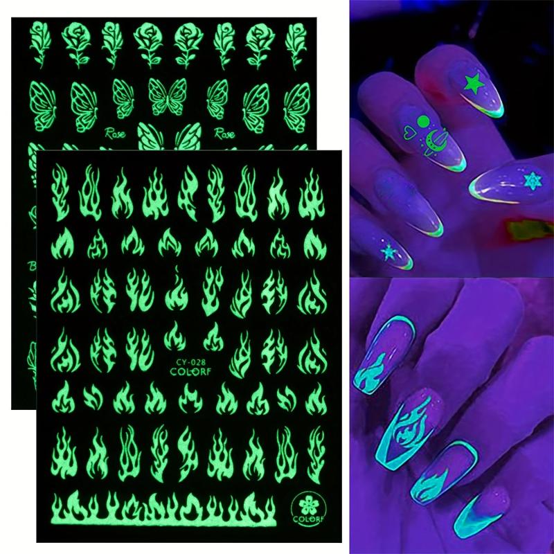 6 Sheets 3D Luminous Flower Nail Art Stickers Self Adhesive Decals