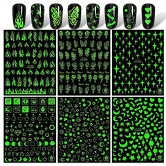6 Sheets 3D Luminous Flower Nail Art Stickers Self Adhesive Decals