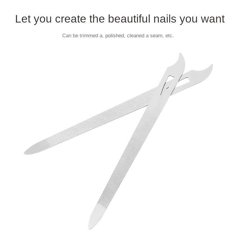 Stainless Steel Nail File Double Sided Buffer Manicure Nail Art Curved Tip