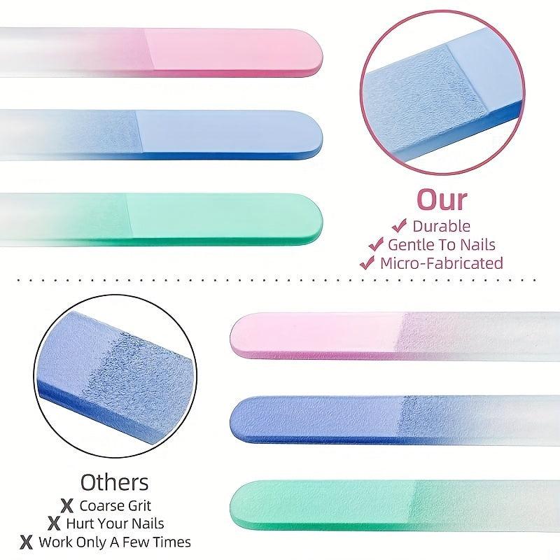 3 Pcs Glass Nail File Fingernail Files For Natural Nail Professional Manicure